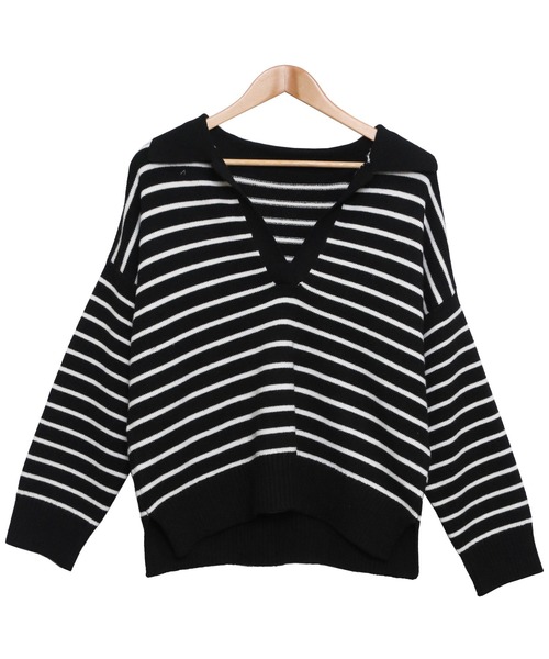 mili an deni（ミリアンデニ）の「スキッパーボーダーニットプルオーバー（ニット/セーター・レディース・ブラック/アイボリー・M）」の12枚目の写真