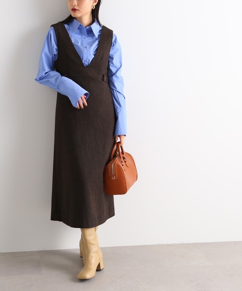 N.(N. Natural Beauty Basic)(エヌエヌナチュラルビューティーベーシック)の「【横田ひかるさん着用】◆ウエストボタンツイードジャンパースカート(ジャンパースカート・レディース・ブラウン/グレー/スミクロ・MEDIUM)」の3枚目の写真