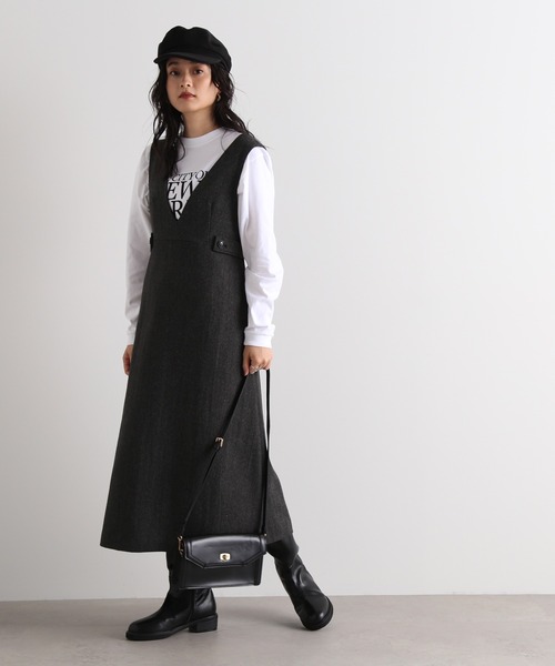 N.(N. Natural Beauty Basic)(エヌエヌナチュラルビューティーベーシック)の「【横田ひかるさん着用】◆ウエストボタンツイードジャンパースカート(ジャンパースカート・レディース・ブラウン/グレー/スミクロ・MEDIUM)」の6枚目の写真