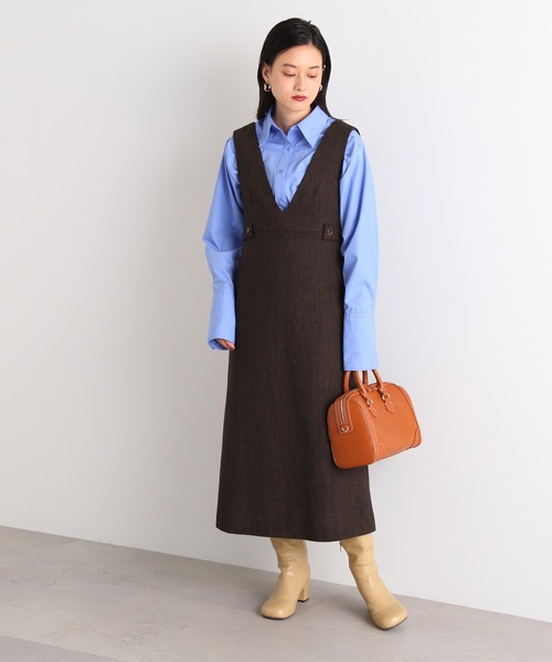 N.(N. Natural Beauty Basic)(エヌエヌナチュラルビューティーベーシック)の「【横田ひかるさん着用】◆ウエストボタンツイードジャンパースカート(ジャンパースカート・レディース・ブラウン/グレー/スミクロ・MEDIUM)」の4枚目の写真