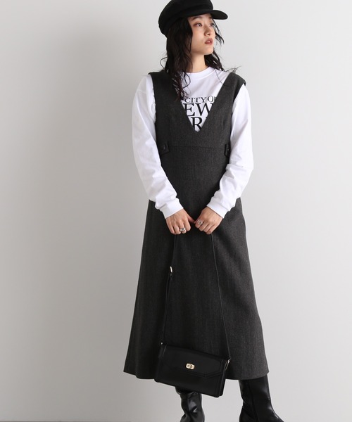 N.(N. Natural Beauty Basic)(エヌエヌナチュラルビューティーベーシック)の「【横田ひかるさん着用】◆ウエストボタンツイードジャンパースカート(ジャンパースカート・レディース・ブラウン/グレー/スミクロ・MEDIUM)」の22枚目の写真