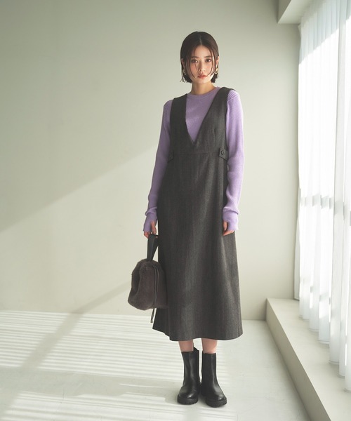 N.(N. Natural Beauty Basic)(エヌエヌナチュラルビューティーベーシック)の「【横田ひかるさん着用】◆ウエストボタンツイードジャンパースカート(ジャンパースカート・レディース・ブラウン/グレー/スミクロ・MEDIUM)」の21枚目の写真