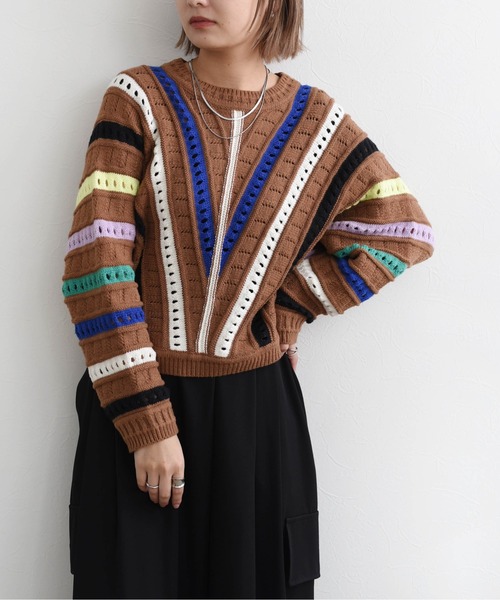 Eimee Law（エイミーロウ）の「カラフルMIXニット（ニット/セーター・レディース・ブラウン/オフホワイト・38）」の9枚目の写真