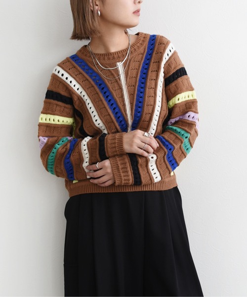 Eimee Law（エイミーロウ）の「カラフルMIXニット（ニット/セーター・レディース・ブラウン/オフホワイト・38）」の10枚目の写真