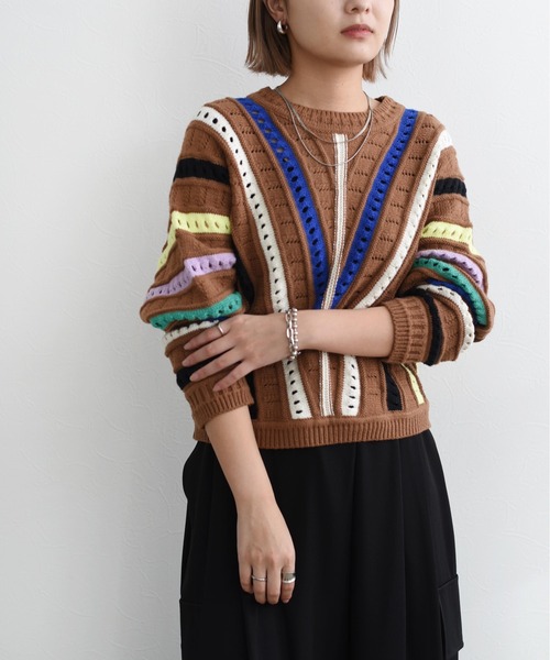 Eimee Law（エイミーロウ）の「カラフルMIXニット（ニット/セーター・レディース・ブラウン/オフホワイト・38）」の11枚目の写真