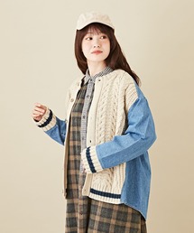 CUBE SUGAR（キューブシュガー）の「デニム×ニットカーディガンシャツ（シャツ/ブラウス）」