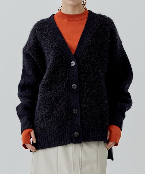 city（シティ）の「【CITY】ベビーアルパカブークレニットカーディガン（ニット/セーター・レディース・ブラック/アイボリー・FREE）」の2枚目の写真