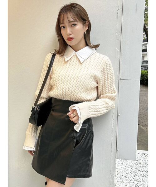 Dalfwin 韓国ファッション ダメージニットドッキングデザインシャツ