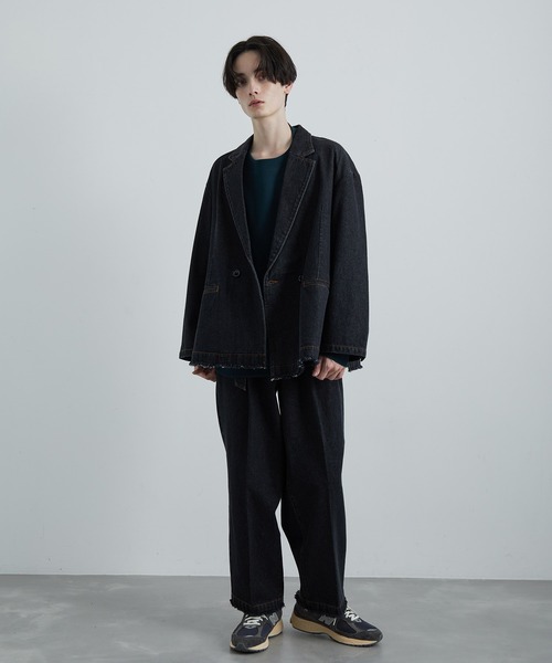 JUNRED(ジュンレッド)の「フリンジデニムワイドテーパードパンツ(デニムパンツ・メンズ・ネイビー/ブラック・S/M/L)」の5枚目の写真