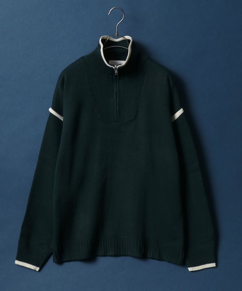 ANPAS（アンパス）の「Color Scheme Layered Half Zip Knit/配色レイヤード ハーフジップ ニット（ニット/セーター・メンズ・ブラック/キャメル/グリーン/オフホワイト・LL/M/L）」の4枚目の写真