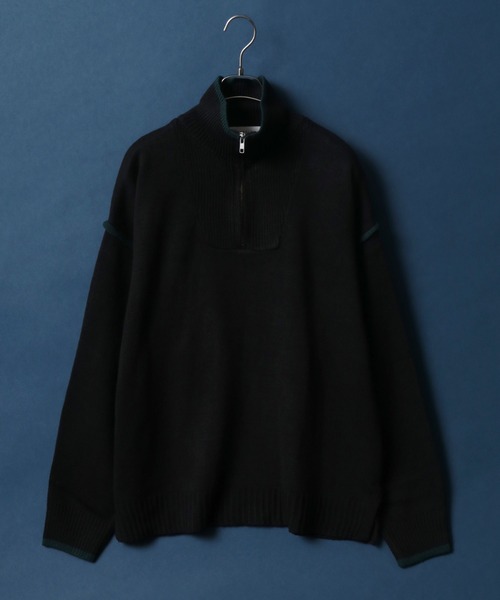ANPAS（アンパス）の「Color Scheme Layered Half Zip Knit/配色レイヤード ハーフジップ ニット（ニット/セーター・メンズ・ブラック/キャメル/グリーン/オフホワイト・LL/M/L）」の3枚目の写真