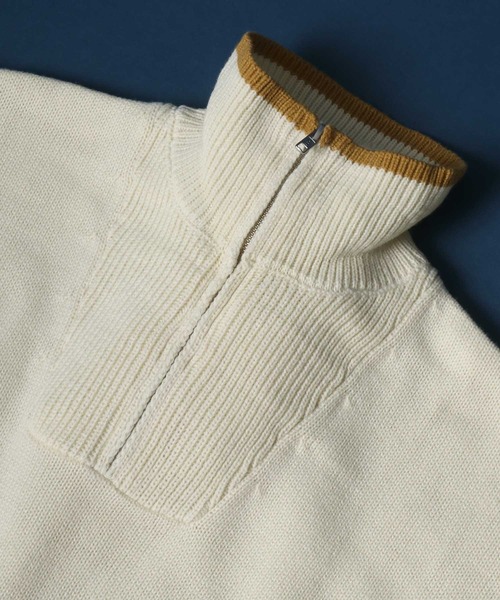 ANPAS（アンパス）の「Color Scheme Layered Half Zip Knit/配色レイヤード ハーフジップ ニット（ニット/セーター・メンズ・ブラック/キャメル/グリーン/オフホワイト・LL/M/L）」の7枚目の写真