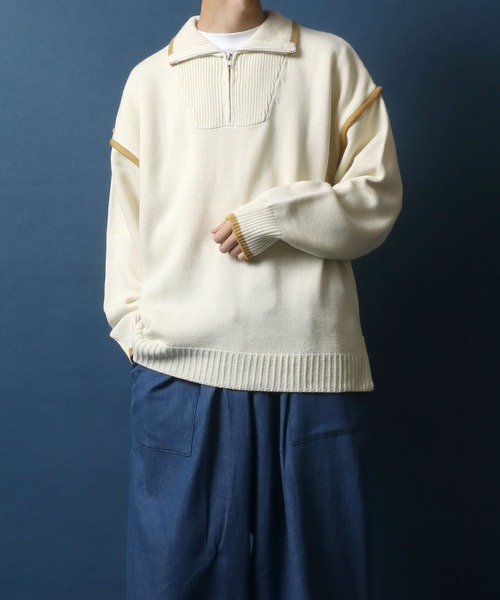 ANPAS（アンパス）の「Color Scheme Layered Half Zip Knit/配色レイヤード ハーフジップ ニット（ニット/セーター・メンズ・ブラック/キャメル/グリーン/オフホワイト・LL/M/L）」の17枚目の写真