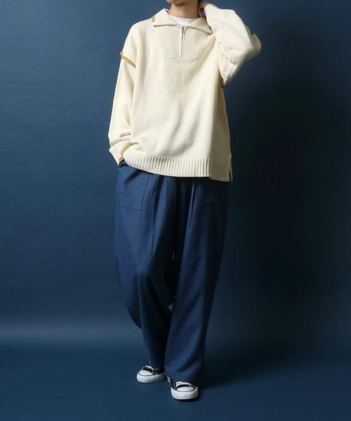 ANPAS（アンパス）の「Color Scheme Layered Half Zip Knit/配色レイヤード ハーフジップ ニット（ニット/セーター・メンズ・ブラック/キャメル/グリーン/オフホワイト・LL/M/L）」の15枚目の写真