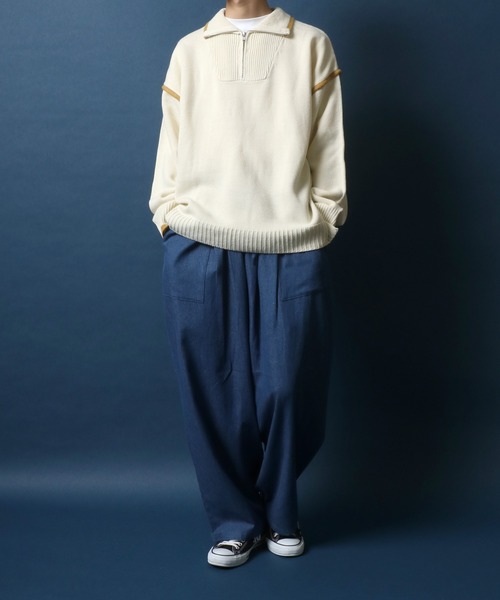 ANPAS（アンパス）の「Color Scheme Layered Half Zip Knit/配色レイヤード ハーフジップ ニット（ニット/セーター・メンズ・ブラック/キャメル/グリーン/オフホワイト・LL/M/L）」の16枚目の写真