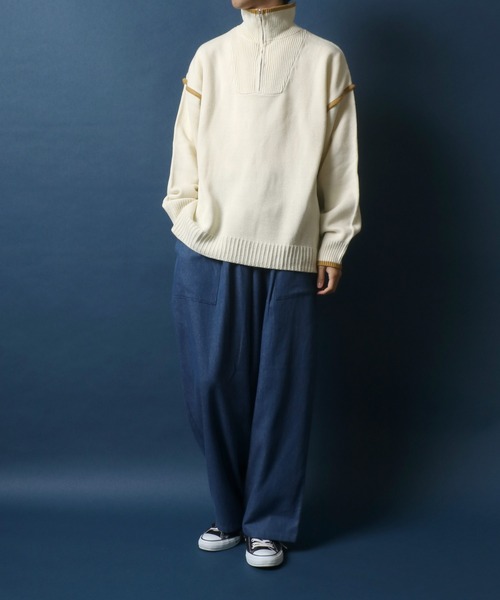 ANPAS（アンパス）の「Color Scheme Layered Half Zip Knit/配色レイヤード ハーフジップ ニット（ニット/セーター・メンズ・ブラック/キャメル/グリーン/オフホワイト・LL/M/L）」の18枚目の写真