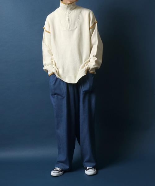 ANPAS（アンパス）の「Color Scheme Layered Half Zip Knit/配色レイヤード ハーフジップ ニット（ニット/セーター・メンズ・ブラック/キャメル/グリーン/オフホワイト・LL/M/L）」の19枚目の写真