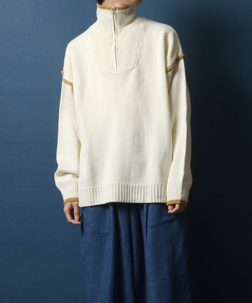 ANPAS（アンパス）の「Color Scheme Layered Half Zip Knit/配色レイヤード ハーフジップ ニット（ニット/セーター・メンズ・ブラック/キャメル/グリーン/オフホワイト・LL/M/L）」の20枚目の写真