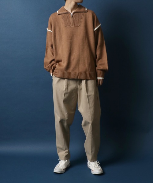 ANPAS（アンパス）の「Color Scheme Layered Half Zip Knit/配色レイヤード ハーフジップ ニット（ニット/セーター・メンズ・ブラック/キャメル/グリーン/オフホワイト・LL/M/L）」の22枚目の写真