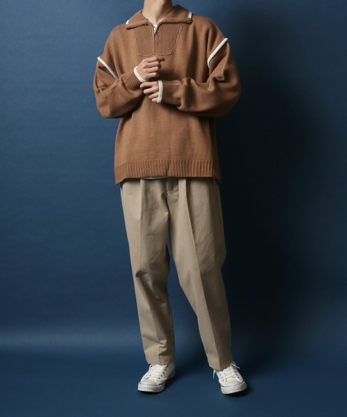 ANPAS（アンパス）の「Color Scheme Layered Half Zip Knit/配色レイヤード ハーフジップ ニット（ニット/セーター・メンズ・ブラック/キャメル/グリーン/オフホワイト・LL/M/L）」の21枚目の写真