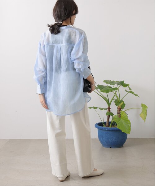 S/M/L展開パールボタンシアーストライプシャツ