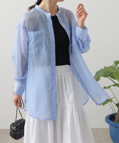 パールボタンシアーストライプシャツ
