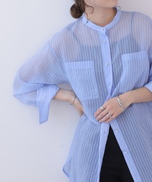 frames RAY CASSIN | S/M/L展開 パールボタンシアーストライプシャツ(シャツ/ブラウス)