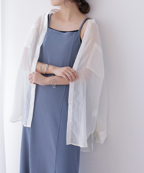 S/M/L展開パールボタンシアーストライプシャツ