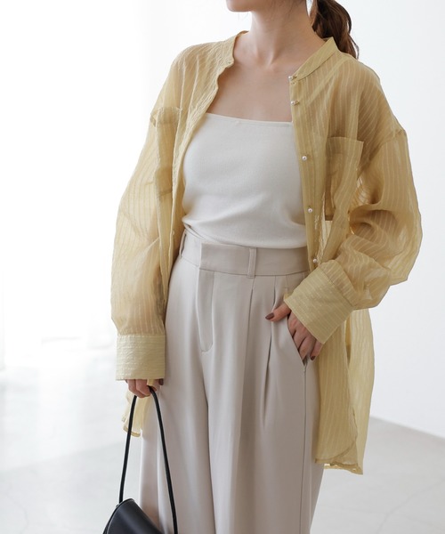 frames RAY CASSIN(フレームスレイカズン)の「S/M/L展開 パールボタンシアーストライプシャツ(シャツ/ブラウス・レディース・サックスブルー/イエロー/キナリ/グリーン/パープル/ミント/ネイビー・MEDIUM/LARGE/SMALL)」の12枚目の写真