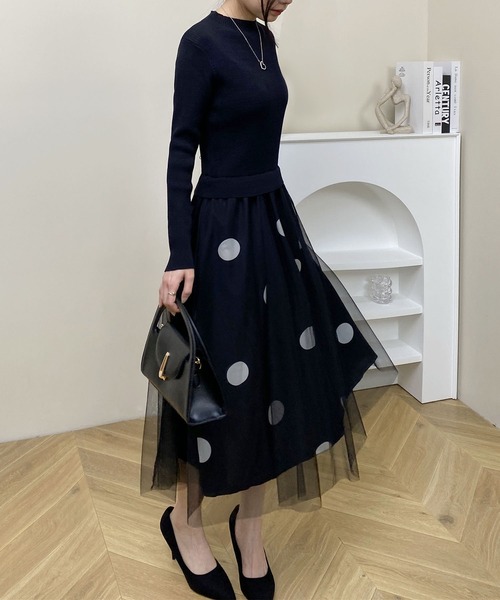 LOPASS(ロパス)の「チュールスカート切り替えドットワンピース(ワンピース・レディース・ブラック・M/L)」の20枚目の写真