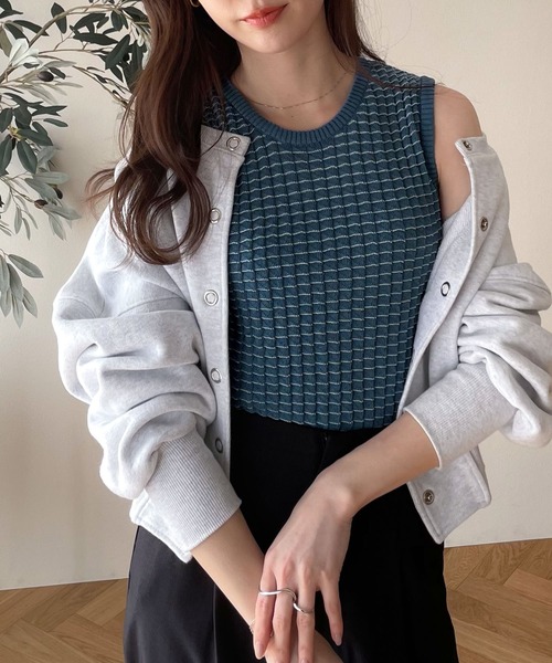 Java(ジャバ)の「《JaVa ジャバコラボ》大人のレトロチック。ジャガード柄ニットノースリーブトップス(Tシャツ/カットソー・レディース・ブラック/ブルー/ベージュ・LARGE/MEDIUM/SMALL/X-LARGE)」の11枚目の写真