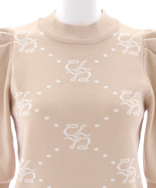clear（クリア）の「モノグラム7分袖ニットトップス（ニット/セーター・レディース・ベージュ/サックスブルー/ラベンダー・F）」の8枚目の写真