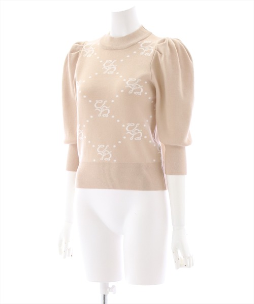 clear（クリア）の「モノグラム7分袖ニットトップス（ニット/セーター・レディース・ベージュ/サックスブルー/ラベンダー・F）」の4枚目の写真