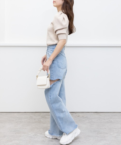 clear（クリア）の「モノグラム7分袖ニットトップス（ニット/セーター・レディース・ベージュ/サックスブルー/ラベンダー・F）」の21枚目の写真