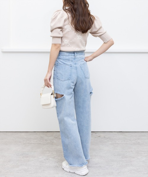 clear（クリア）の「モノグラム7分袖ニットトップス（ニット/セーター・レディース・ベージュ/サックスブルー/ラベンダー・F）」の20枚目の写真