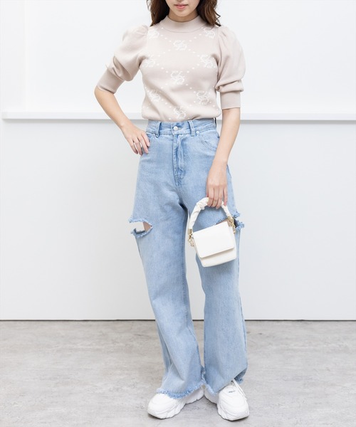 clear（クリア）の「モノグラム7分袖ニットトップス（ニット/セーター・レディース・ベージュ/サックスブルー/ラベンダー・F）」の22枚目の写真