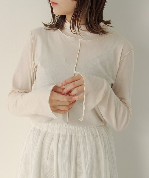 Crisp（クリスプ）の「シアーハイネックTシャツ（Tシャツ/カットソー・レディース・パープル/グリーン/アイボリー・FREE）」の2枚目の写真