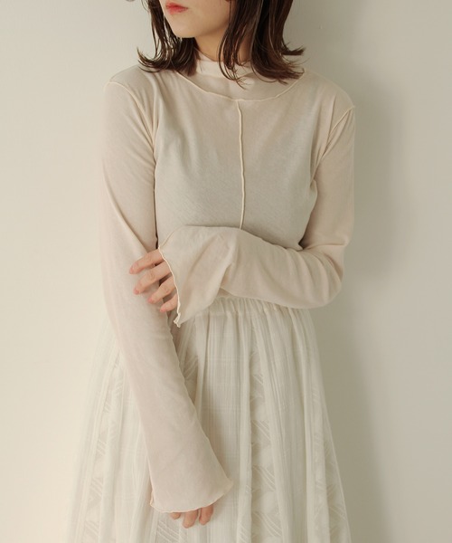 Crisp（クリスプ）の「シアーハイネックTシャツ（Tシャツ/カットソー・レディース・パープル/グリーン/アイボリー・FREE）」の7枚目の写真