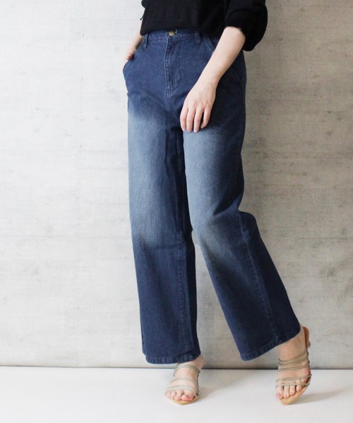 atONE(アットワン)の「atONE デニムワイドストレートパンツ(デニムパンツ・レディース・ブルー/ワンウォッシュ/ネイビー・M/L/3L/LL/4L)」の6枚目の写真