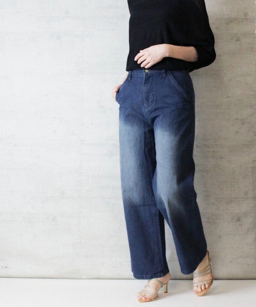 atONE(アットワン)の「atONE デニムワイドストレートパンツ(デニムパンツ・レディース・ブルー/ワンウォッシュ/ネイビー・M/L/3L/LL/4L)」の5枚目の写真
