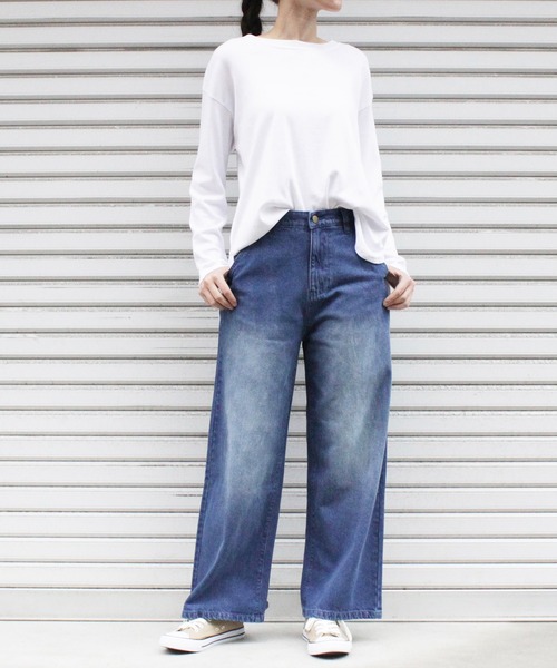 atONE(アットワン)の「atONE デニムワイドストレートパンツ(デニムパンツ・レディース・ブルー/ワンウォッシュ/ネイビー・M/L/3L/LL/4L)」の14枚目の写真
