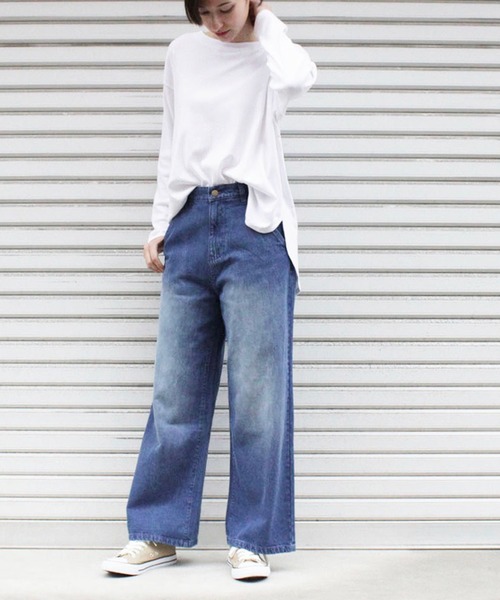 atONE(アットワン)の「atONE デニムワイドストレートパンツ(デニムパンツ・レディース・ブルー/ワンウォッシュ/ネイビー・M/L/3L/LL/4L)」の15枚目の写真