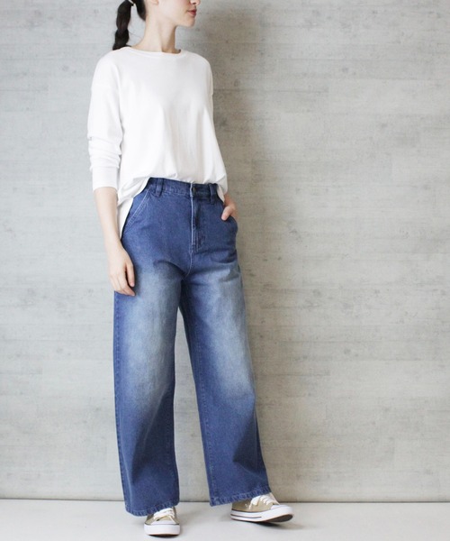 atONE(アットワン)の「atONE デニムワイドストレートパンツ(デニムパンツ・レディース・ブルー/ワンウォッシュ/ネイビー・M/L/3L/LL/4L)」の13枚目の写真