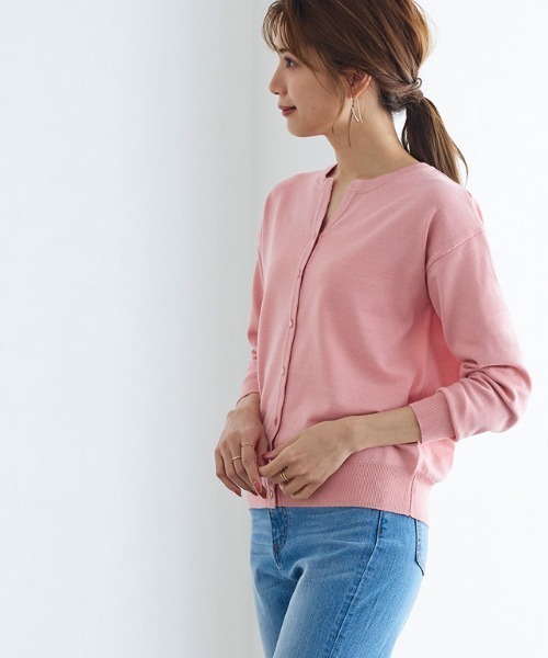 Pierrot（ピエロ）の「キーネックカーディガン（カーディガン/ボレロ・レディース・ブラック/オフホワイト/ピンク/グレー・M/L）」の14枚目の写真