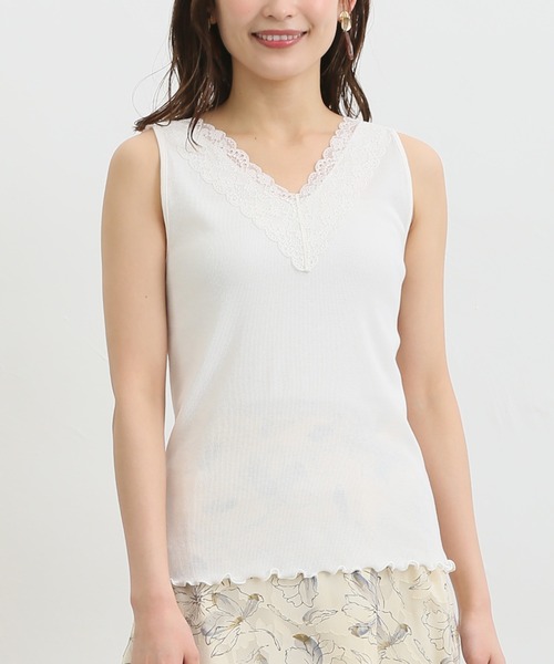 Honeys（ハニーズ）の「２ｗａｙレースタンクトップ（タンクトップ・レディース・ブラック/ミント/ライトグレー/ピンク/ホワイト/ブラウン・S/M/L/LL）」の10枚目の写真