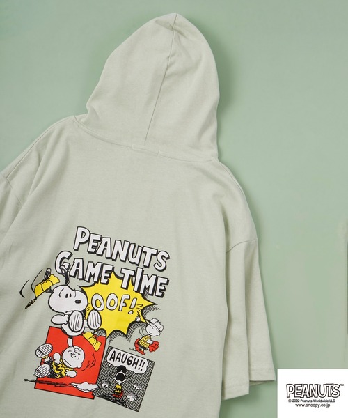 PEANUTS(ピーナッツ)の「PEANUTS スヌーピー ドロップショルダーTパーカー(Tシャツ/カットソー・メンズ・オフホワイト/ブラック/ライトカーキ/グリーン/ホワイト系その他/ブラック系その他/オレンジ/チャコール/ホワイト系その他2・M/L/LL)」の7枚目の写真