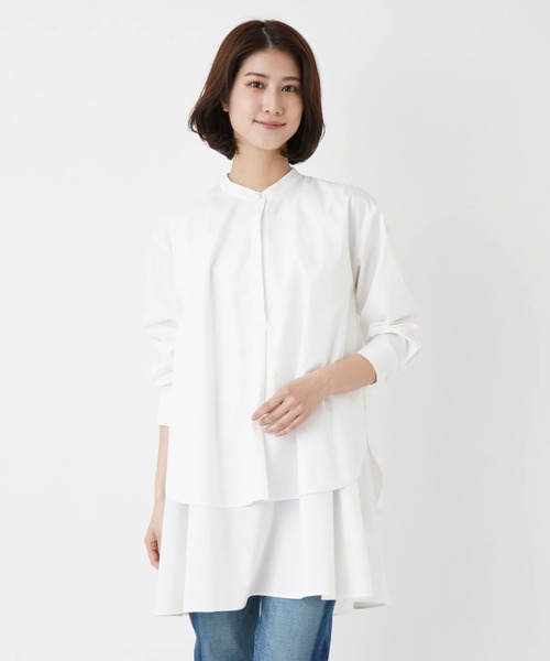 BEATRICE(ベアトリス)の「【BEATRICE】バンドカラーブラウス×ノースリーブインナー(シャツ/ブラウス・レディース・オフホワイト/ダークネイビー/Yellow・2)」の2枚目の写真