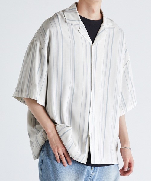 Anchor Smith（アンカー スミス）の「総柄レーヨンオープンカラーアロハシャツ（シャツ/ブラウス・メンズ・ブラック系2/グレー系2/ブルー系1/ライトグレー系3/ブラック系1/ホワイト系1/ホワイト系3/ホワイト系2・M/L）」の6枚目の写真