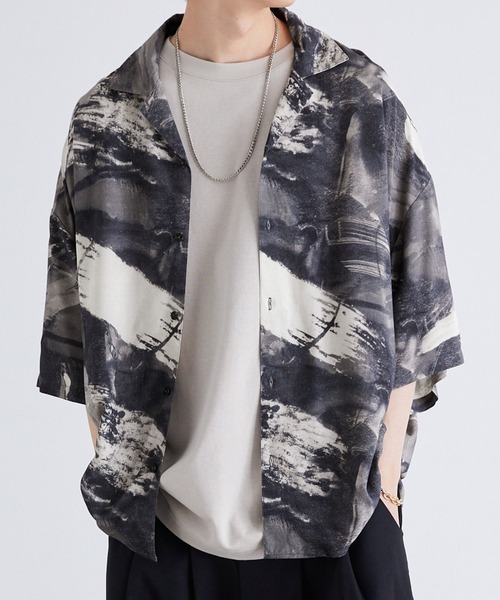 Anchor Smith（アンカー スミス）の「総柄レーヨンオープンカラーアロハシャツ（シャツ/ブラウス・メンズ・ブラック系2/グレー系2/ブルー系1/ライトグレー系3/ブラック系1/ホワイト系1/ホワイト系3/ホワイト系2・M/L）」の7枚目の写真