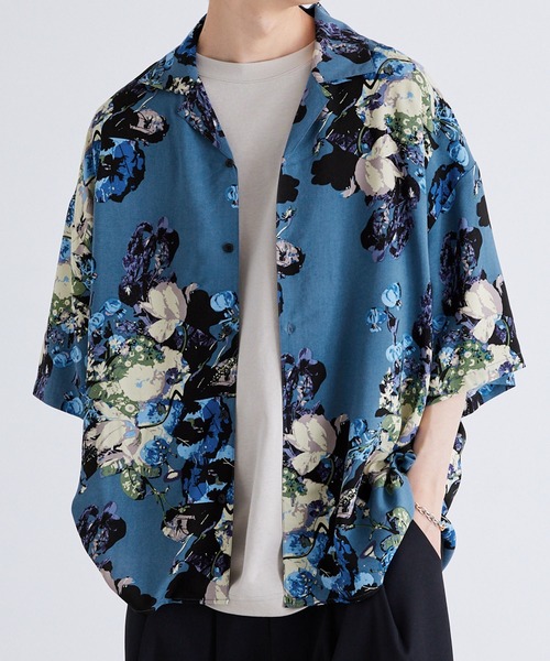 Anchor Smith（アンカー スミス）の「総柄レーヨンオープンカラーアロハシャツ（シャツ/ブラウス・メンズ・ブラック系2/グレー系2/ブルー系1/ライトグレー系3/ブラック系1/ホワイト系1/ホワイト系3/ホワイト系2・M/L）」の8枚目の写真